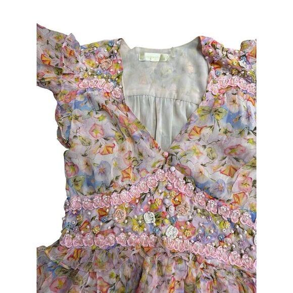 LoveShackFancy Marisela Floral Mini Dress in Pastel Confetti Pink XS - Picture 8 of 16